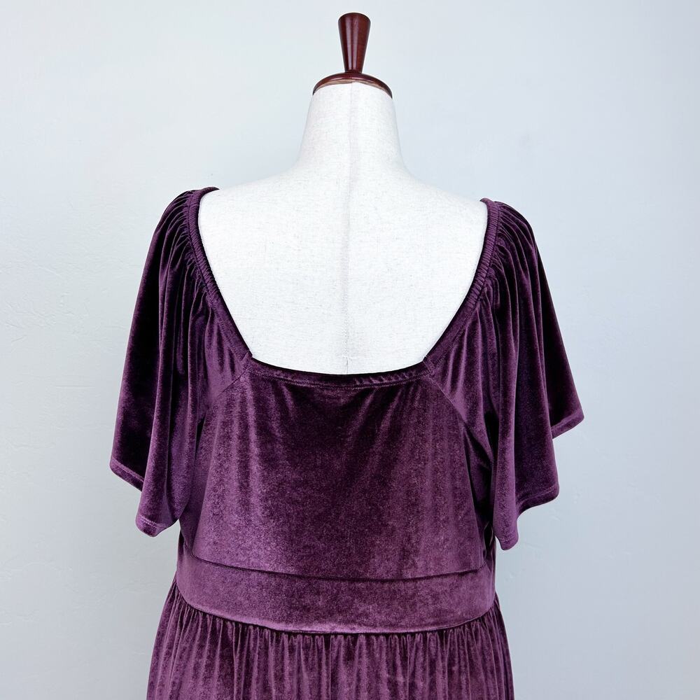 Torrid Winetasting Velvet Stretchy V-Neck Flutter Sleeve Surplice Maxi Dress 3X - Picture 8 of 13